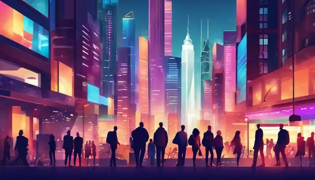 People standing in the middle of a city.