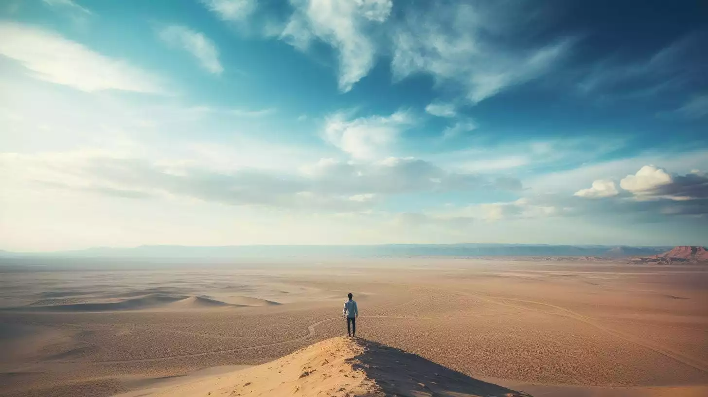 A man standing in the middle of the dessert.