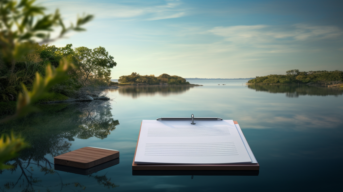 A checklist with a pencil. A peaceful or serene background image, such as a calm sea or a quiet forest, symbolizing stress relief and tranquility